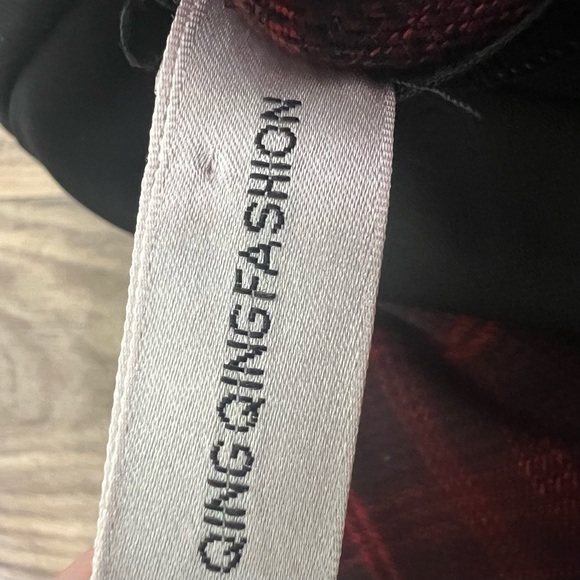 Red and black plaid heart front punk dress with buckle straps - Picture 6 of 12